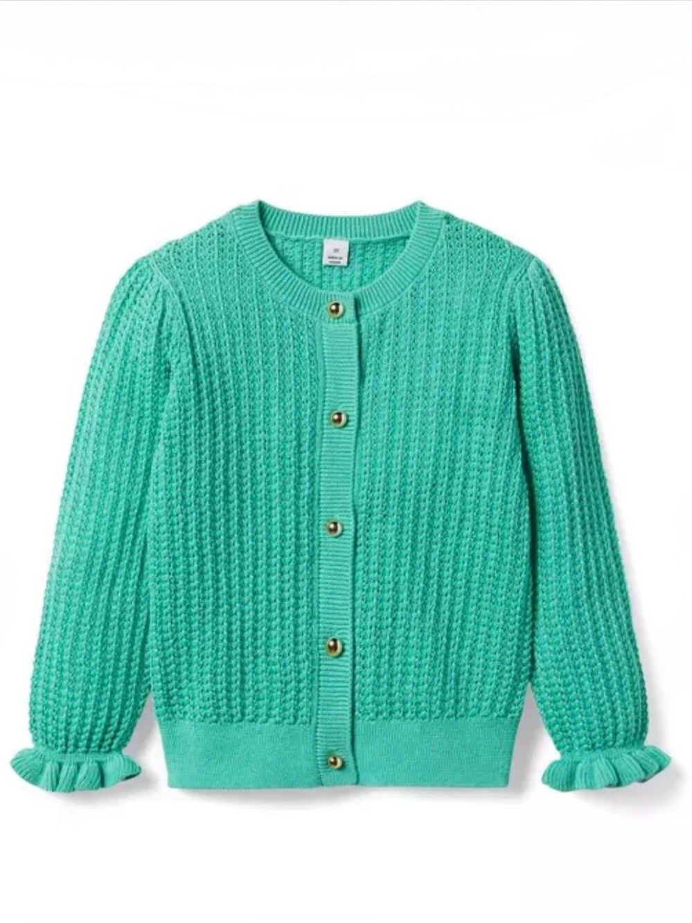 Janie and Jack Ruffle Cuff Knit Cardigan in Green Sz: 4| Season Transition